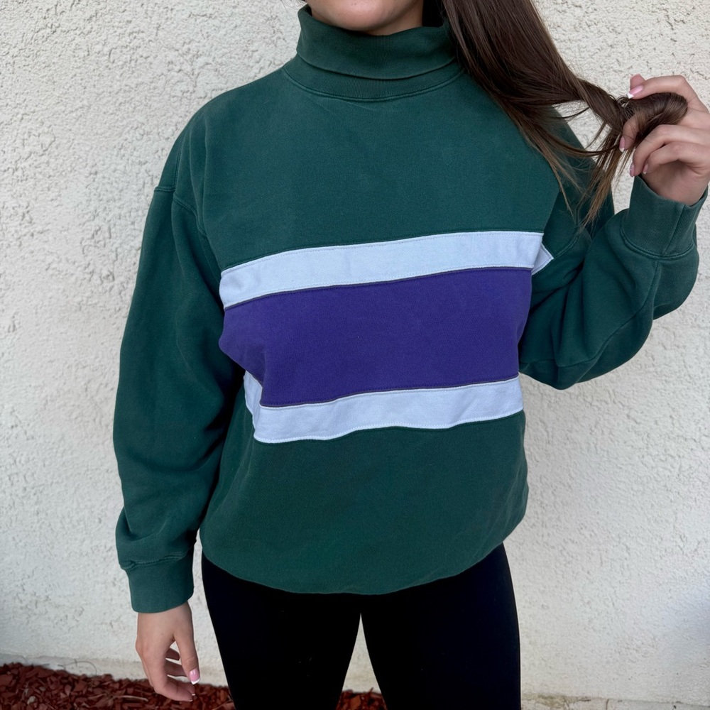 Unisex Small Vintage Gap Green, Purple, and White Turtle neck Sweater Jacket.